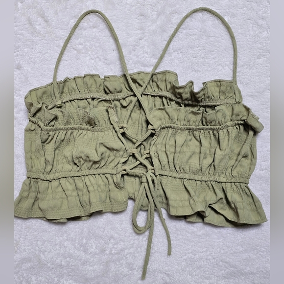 Mai Collection Tank Tube Top Size L Large Open Tie Back Green Crop Shirt Cropped - Picture 7 of 7